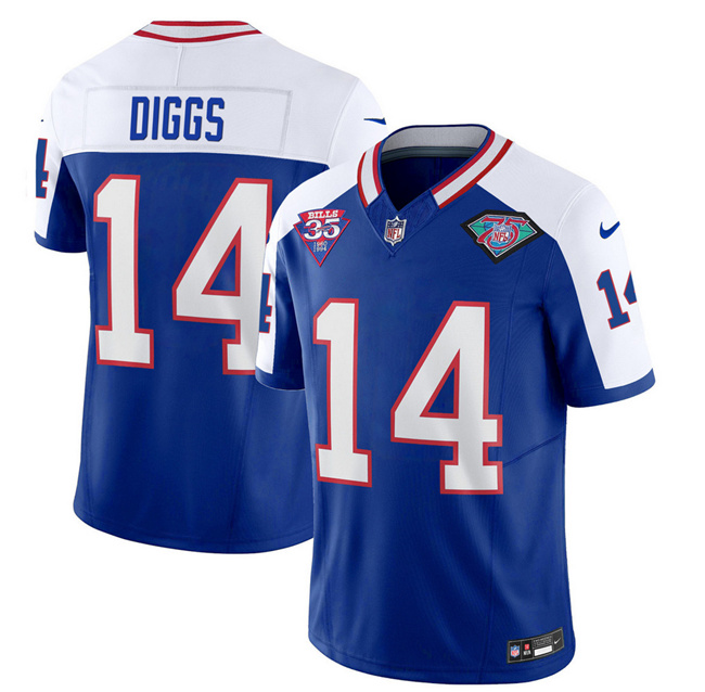 Men's Buffalo Bills #14 Stefon Diggs Blue/White 2023 F.U.S.E. 75th Anniversary Throwback Vapor Untouchable Limited Football Stitched Jersey